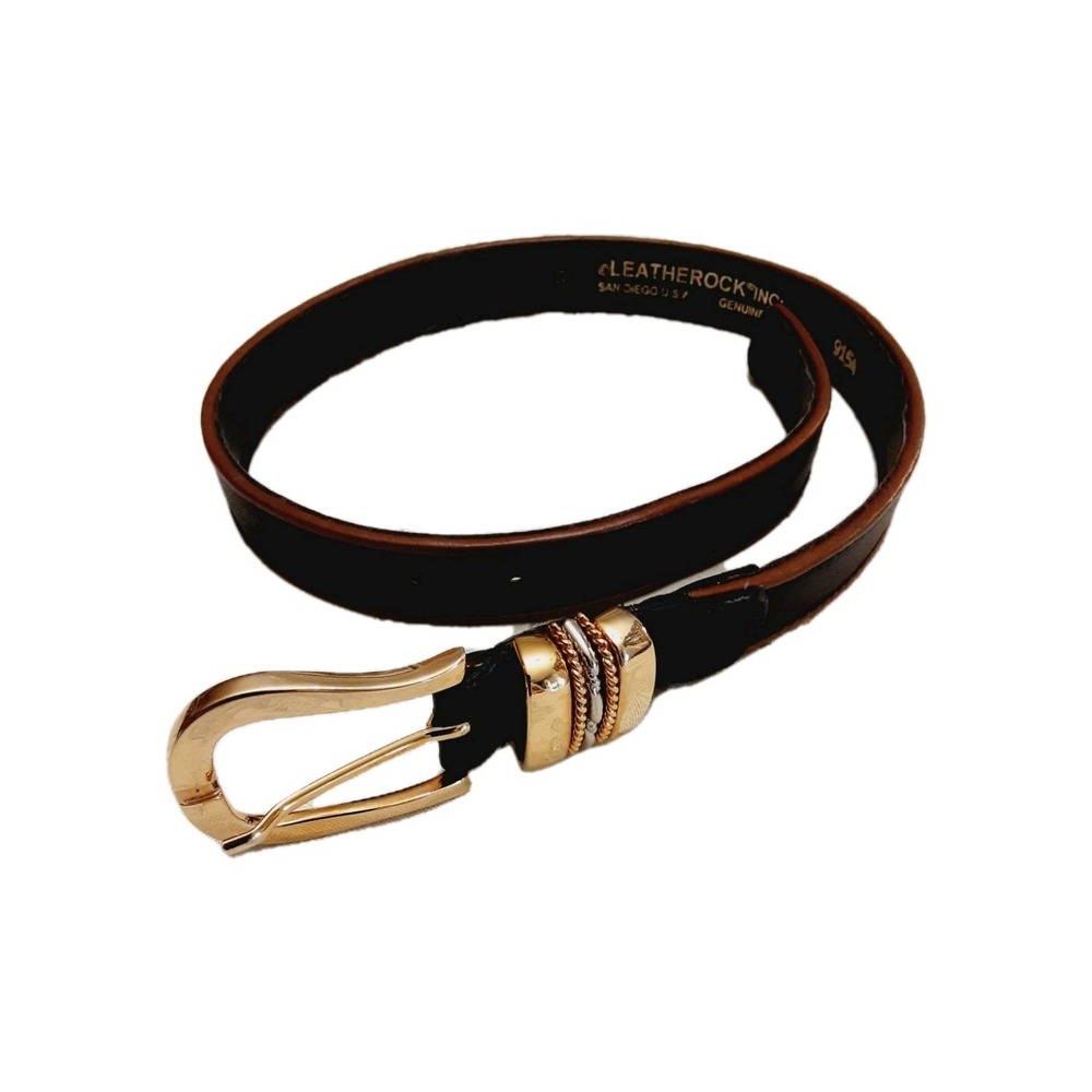 LEATHEROCK Belt Multicolor Black Brown Gold Silver Tone Buckle Sz Small USA